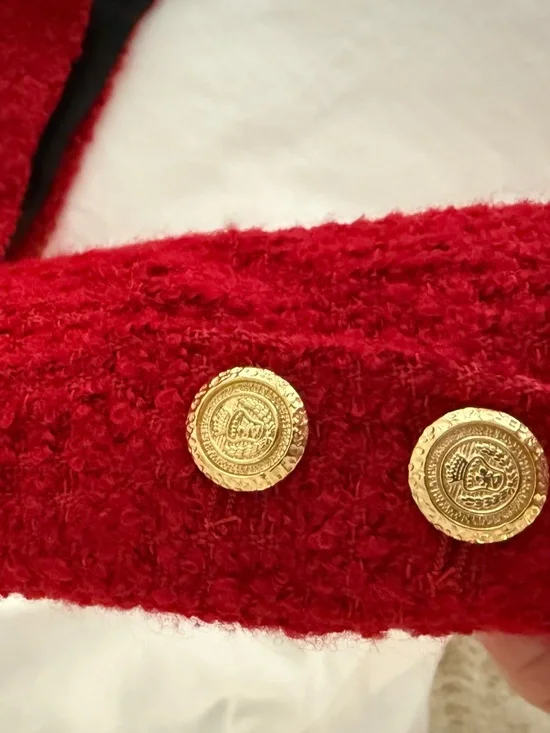 Zara Red Textured Tweed Matching Set / Jacket + Mini Skirt (never worn) - Picture 6 of 9